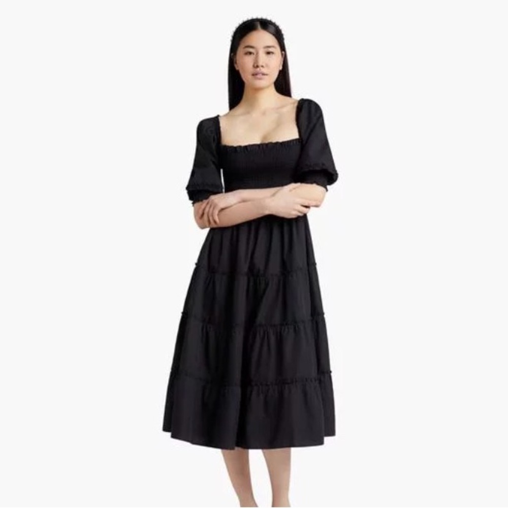 Hill House Home black Swiss Dot Dress with Puffy sleeves